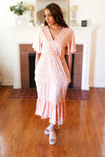 Load image into Gallery viewer, Peach Floral Surplice Elastic Waist Ruffle Maxi Dress