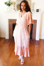 Load image into Gallery viewer, Peach Floral Surplice Elastic Waist Ruffle Maxi Dress