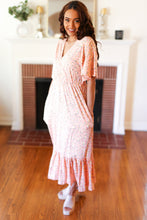 Load image into Gallery viewer, Peach Floral Surplice Elastic Waist Ruffle Maxi Dress