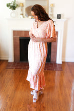 Load image into Gallery viewer, Peach Floral Surplice Elastic Waist Ruffle Maxi Dress