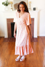 Load image into Gallery viewer, Peach Floral Surplice Elastic Waist Ruffle Maxi Dress