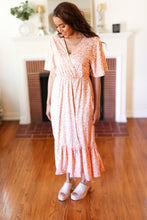 Load image into Gallery viewer, Peach Floral Surplice Elastic Waist Ruffle Maxi Dress
