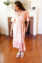 Load image into Gallery viewer, Peach Floral Surplice Elastic Waist Ruffle Maxi Dress