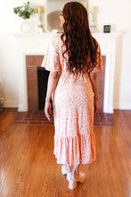 Load image into Gallery viewer, Peach Floral Surplice Elastic Waist Ruffle Maxi Dress