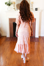Load image into Gallery viewer, Peach Floral Surplice Elastic Waist Ruffle Maxi Dress