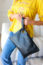 Load image into Gallery viewer, Midnight Vegan Leather Handle Clutch Bag