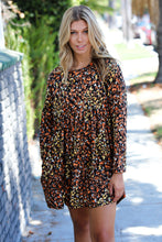 Load image into Gallery viewer, Mocha Leopard Long Sleeve Babydoll Dress