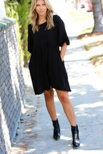 Load image into Gallery viewer, Black Three Quarter Puff Sleeve Babydoll Dress