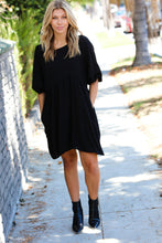 Load image into Gallery viewer, Black Three Quarter Puff Sleeve Babydoll Dress