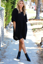 Load image into Gallery viewer, Black Three Quarter Puff Sleeve Babydoll Dress