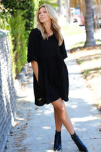 Load image into Gallery viewer, Black Three Quarter Puff Sleeve Babydoll Dress