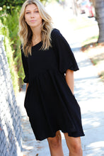 Load image into Gallery viewer, Black Three Quarter Puff Sleeve Babydoll Dress