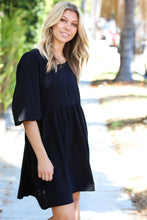 Load image into Gallery viewer, Black Three Quarter Puff Sleeve Babydoll Dress