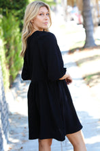 Load image into Gallery viewer, Black Three Quarter Puff Sleeve Babydoll Dress