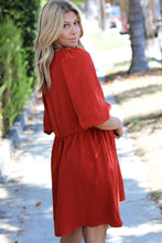 Load image into Gallery viewer, Rust Three Quarter Puff Sleeve Babydoll Dress