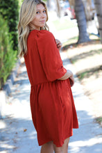 Load image into Gallery viewer, Rust Three Quarter Puff Sleeve Babydoll Dress