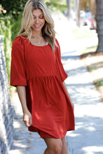 Load image into Gallery viewer, Rust Three Quarter Puff Sleeve Babydoll Dress