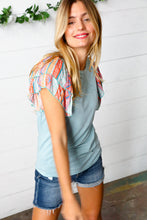 Load image into Gallery viewer, Baby Blue Boho Print Flutter Sleeve Top