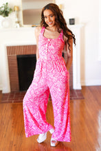 Load image into Gallery viewer, Fuchsia Boho Batik Print Button Sleeveless Jumpsuit