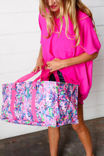 Load image into Gallery viewer, Rectangle Collapsible Floral Print Pink Strap Canvas Tote
