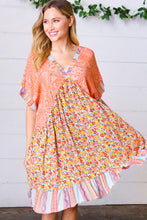 Load image into Gallery viewer, Apricot Boho Flower Colorblock V Neck Dress