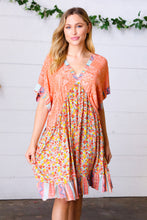 Load image into Gallery viewer, Apricot Boho Flower Colorblock V Neck Dress