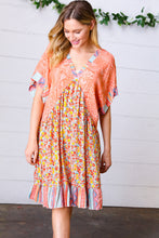 Load image into Gallery viewer, Apricot Boho Flower Colorblock V Neck Dress