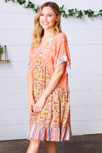 Load image into Gallery viewer, Apricot Boho Flower Colorblock V Neck Dress