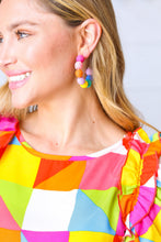 Load image into Gallery viewer, Multicolor Raffia & Gold Pom Hoop Earrings