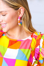 Load image into Gallery viewer, Multicolor Raffia & Gold Pom Hoop Earrings