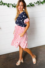 Load image into Gallery viewer, American Flag Yoke Tiered Color Block Swing Dress
