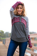 Load image into Gallery viewer, Button Down Stripe Leopard Print Color Block Top