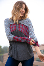 Load image into Gallery viewer, Button Down Stripe Leopard Print Color Block Top