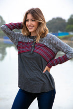 Load image into Gallery viewer, Button Down Stripe Leopard Print Color Block Top