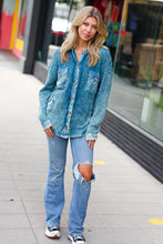 Load image into Gallery viewer, Teal Acid Wash Cotton Waffle Shacket