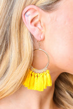 Load image into Gallery viewer, Dandelion & Gold Fringe Tassel Hoop Earrings