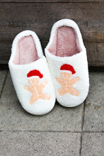 Load image into Gallery viewer, Holiday Gingerbread Print Fleece Slippers