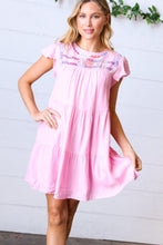 Load image into Gallery viewer, Baby Pink Embroidered Tiered Lined Dress
