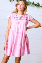 Load image into Gallery viewer, Baby Pink Embroidered Tiered Lined Dress