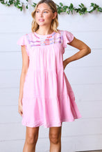 Load image into Gallery viewer, Baby Pink Embroidered Tiered Lined Dress