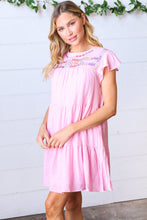Load image into Gallery viewer, Baby Pink Embroidered Tiered Lined Dress