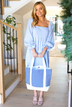 Load image into Gallery viewer, Royal Blue Stripe Structured Large Canvas Tote