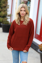 Load image into Gallery viewer, All Put Together Dark Rust Waffle Knit Hi-Low Sweater