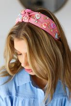 Load image into Gallery viewer, Pink Rhinestone & Candy Hearts Top Knot Headband