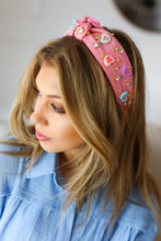 Load image into Gallery viewer, Pink Rhinestone & Candy Hearts Top Knot Headband