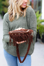 Load image into Gallery viewer, Brown Faux Suede Fringe Convertible Fanny/Sling Bag
