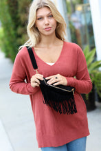 Load image into Gallery viewer, Black Faux Suede Fringe Convertible Fanny/Sling Bag