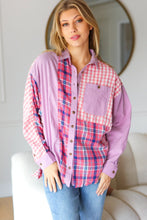 Load image into Gallery viewer, Everyday Bliss Pink & Navy Plaid Color Block Button Down Top
