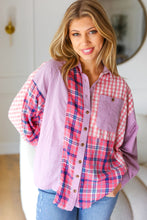 Load image into Gallery viewer, Everyday Bliss Pink & Navy Plaid Color Block Button Down Top