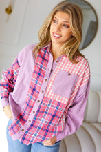 Load image into Gallery viewer, Everyday Bliss Pink & Navy Plaid Color Block Button Down Top